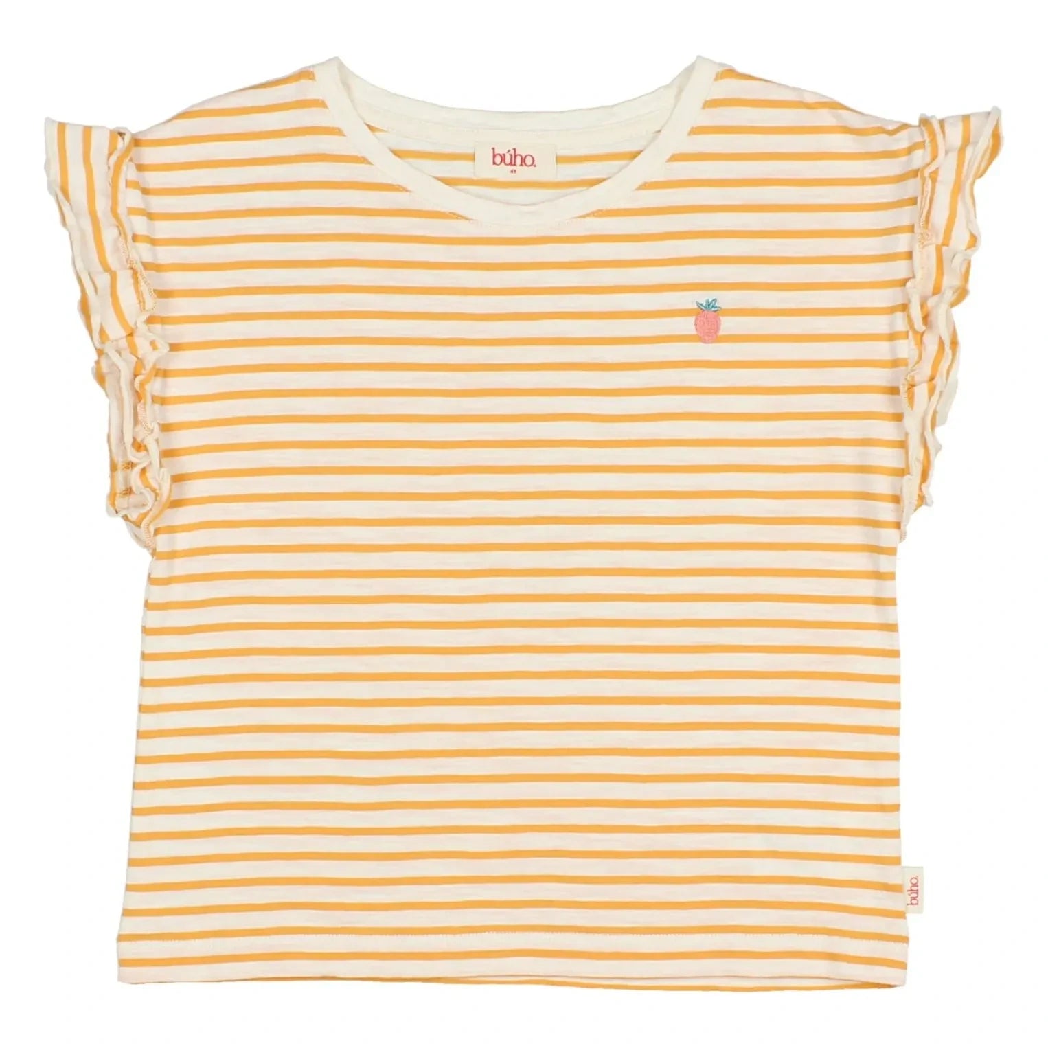 Búho - Gestreiftes T-Shirt aus Bio-Baumwolle mit Erdbeeren | Gelb