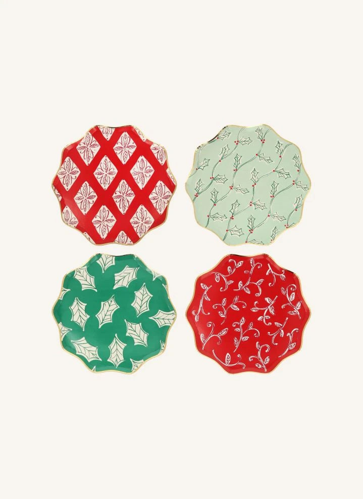 Meri Meri - Blok Baskılı Noel tabakları - 8'li set
