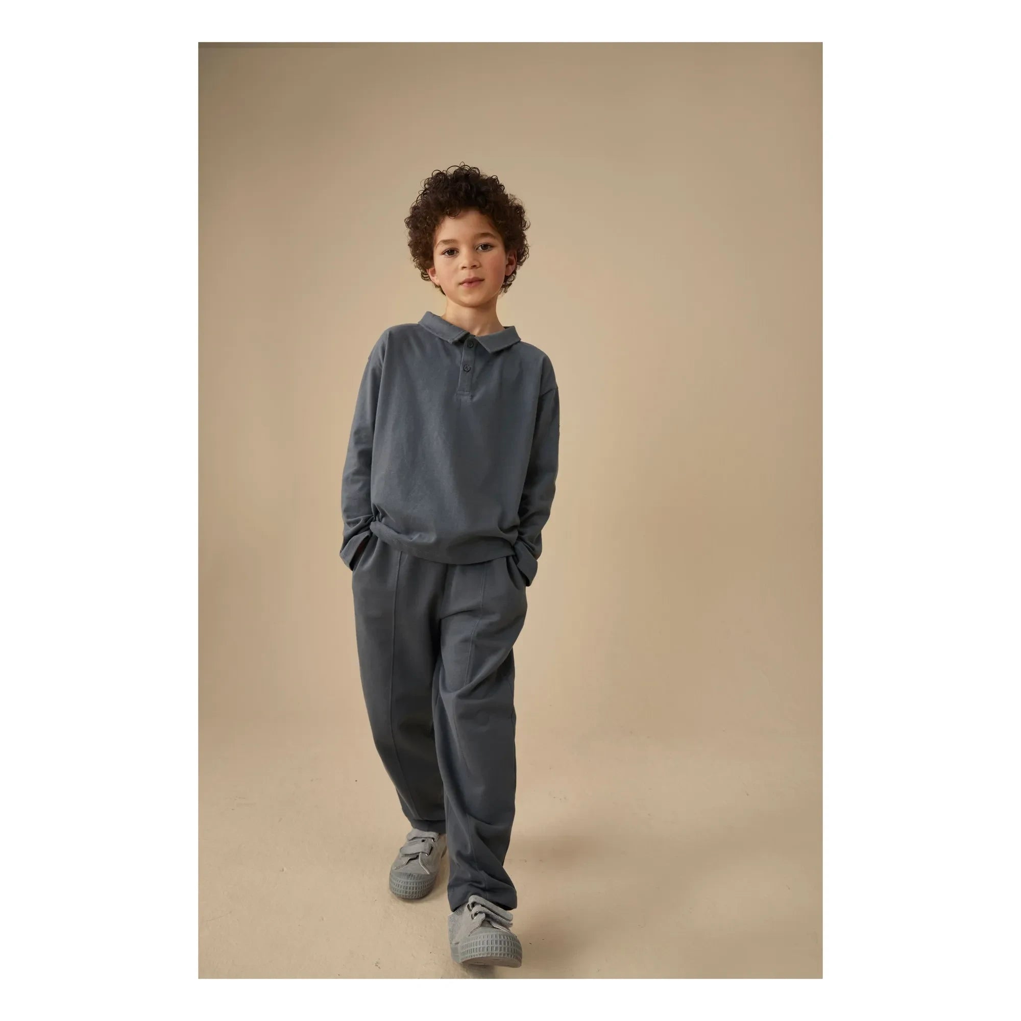 Gray Label - Organik pamuk polo gömlek | Gri mavi