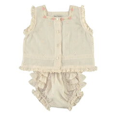 Bebe Organic - Luna Fırfırlı Üst ve Bloomers Takımı | Ekru