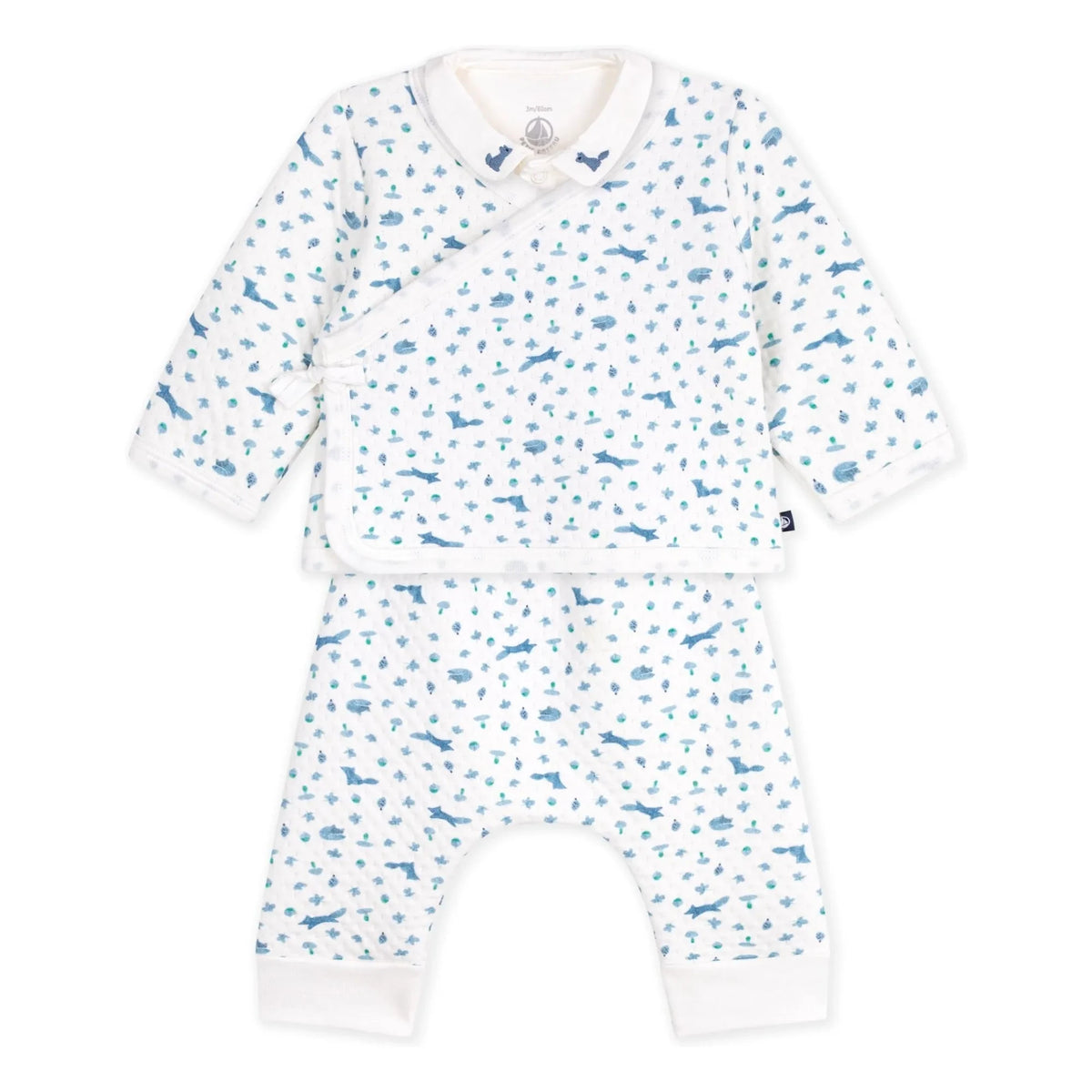Petit Bateau - Organik Pamuklu Tilkiler Body, Örtü ve Pantolon Seti | Beyaz