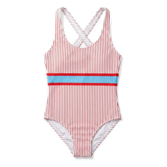 Finger in the nose - Olivia Backless Swimsuit, Striped | White