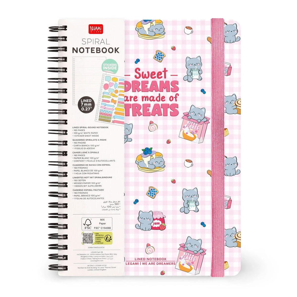 Legami - A5 Çizgili Resimli Sert Kapaklı Defter - Minik Kedi - Spiral Ciltli