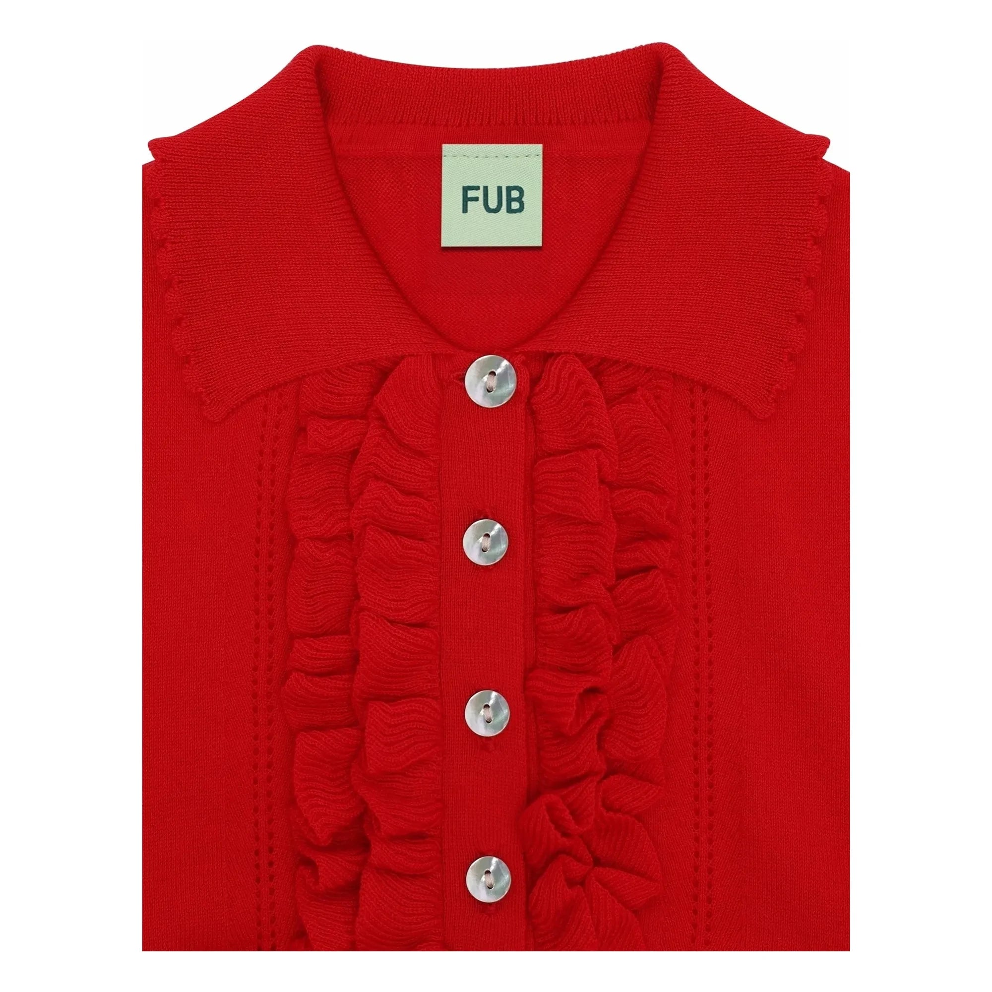 FUB - Ruffled Polo T-Shirt Extra Fine Mesh Organic Cotton | Red