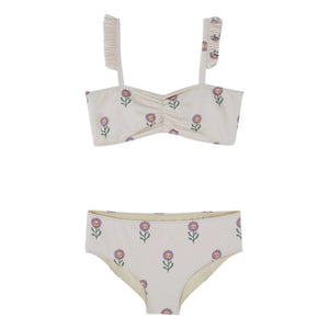 Emile et Ida - Bandeau-Badeanzug mit Blumenmuster | Creme