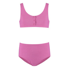 Beachlife - Lurex Recyceltes Faser Badeanzug mit Knöpfen | Rosa
