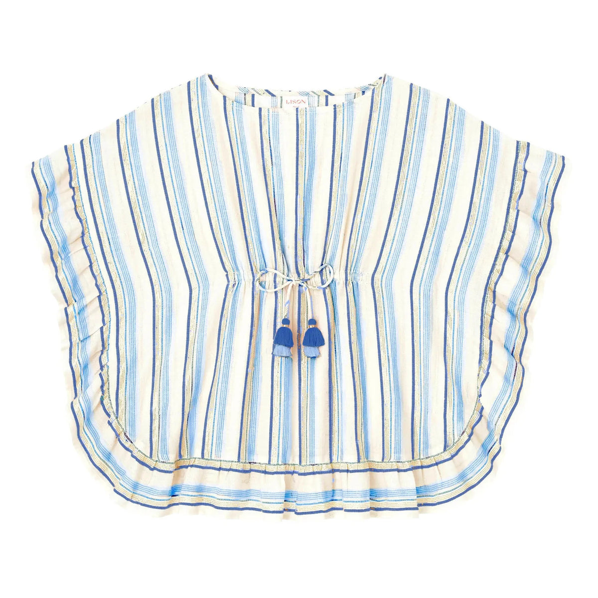 Lison Paris – gestreifter Metallic-Kaftan | Beige