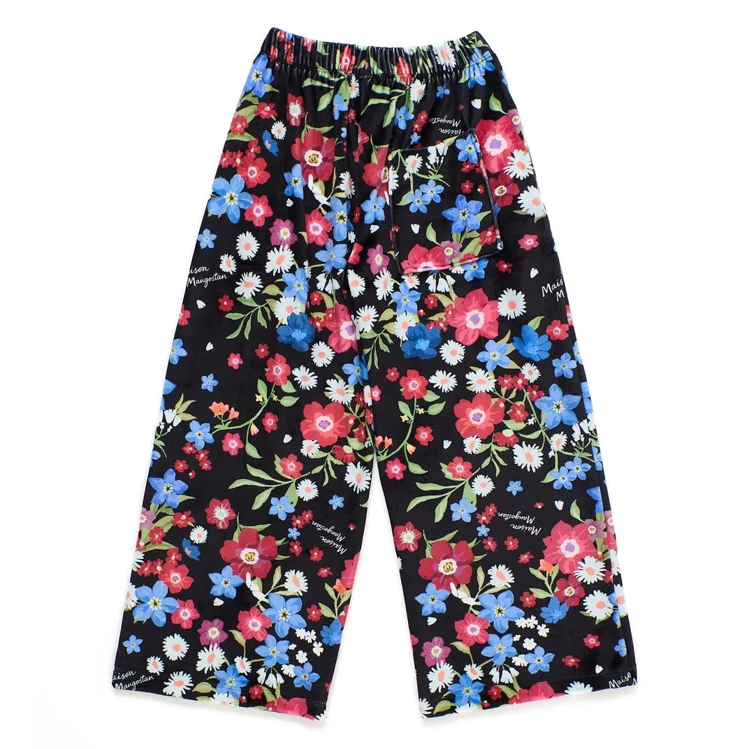 Maison Mangostan - Pantalón de chándal de terciopelo Fleuri | Negro