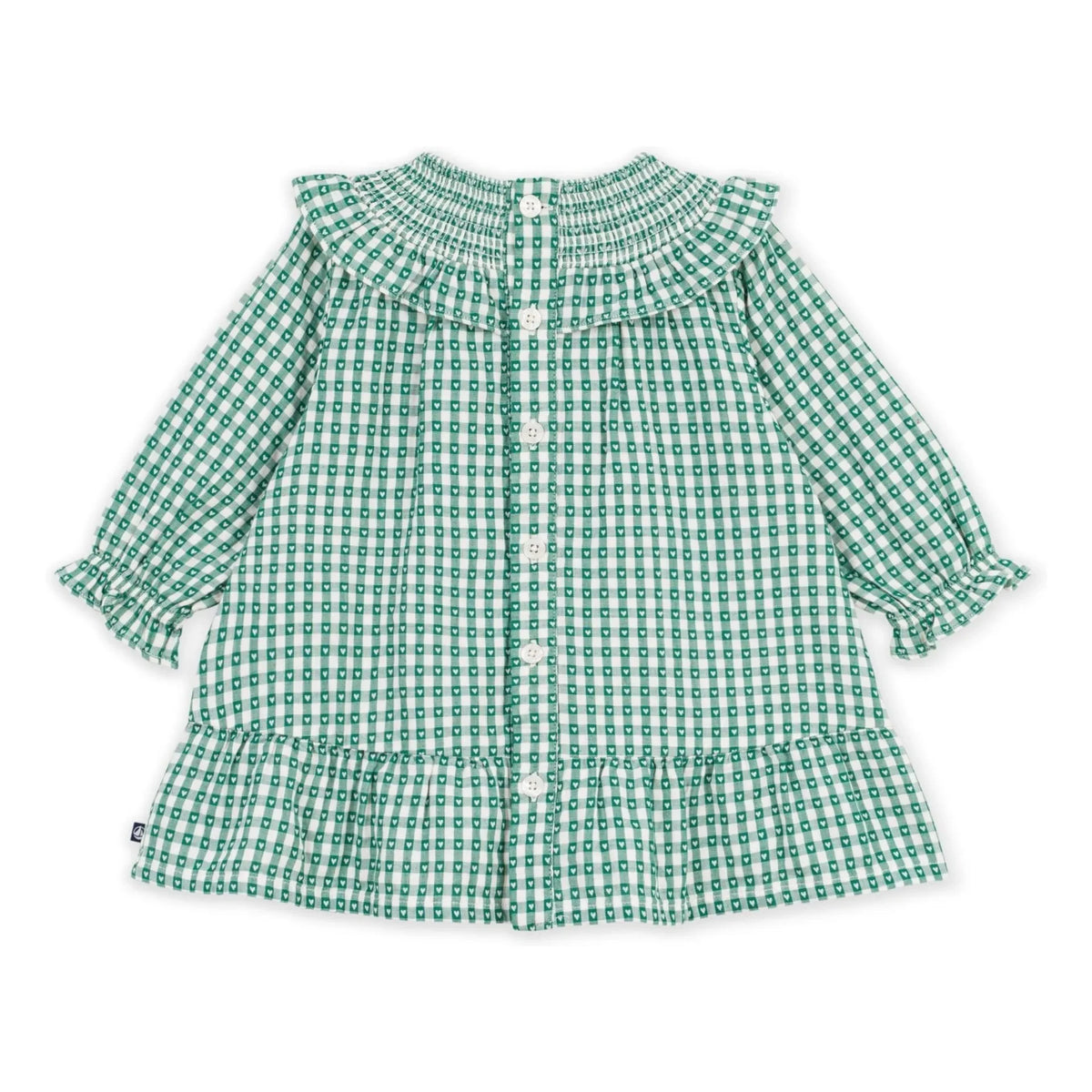 Petit Bateau - Yeşil kareli organik pamuk elbise