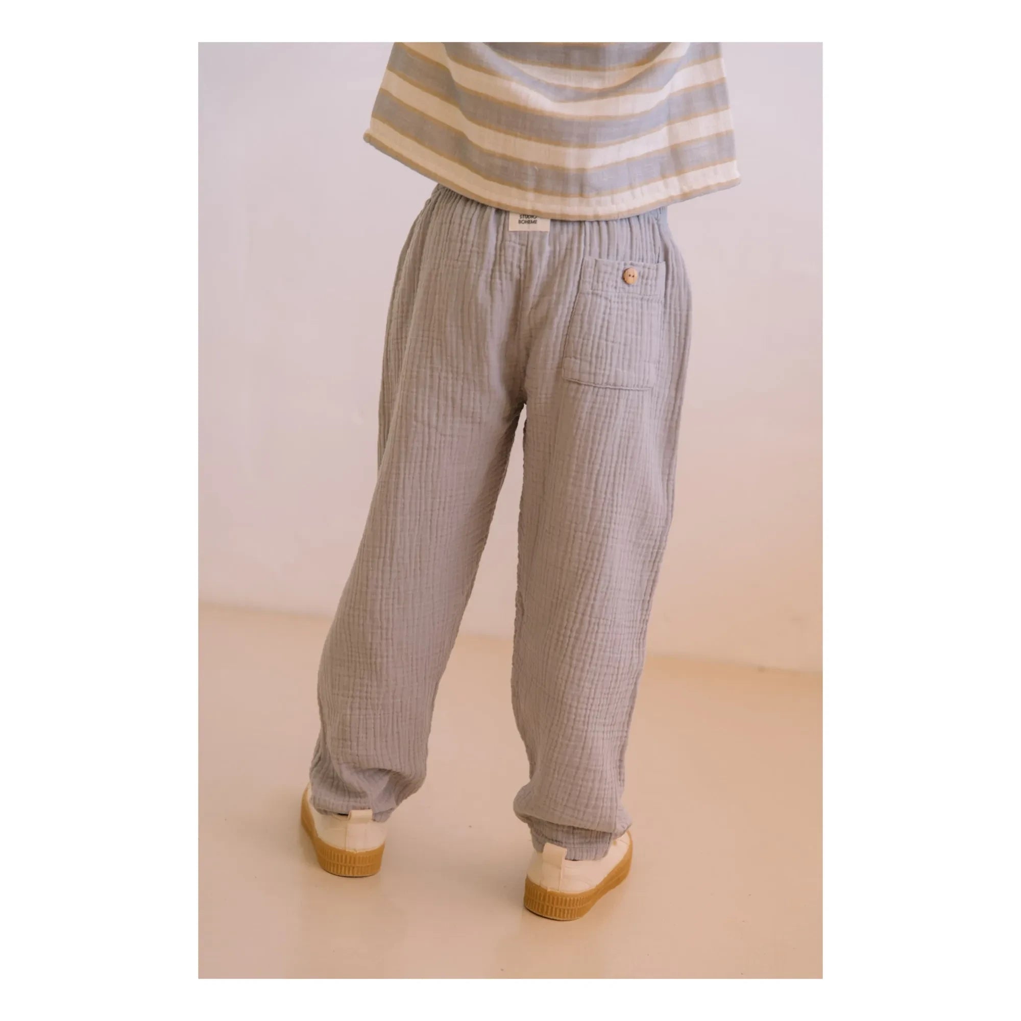 Studio Bohème - Cousin Gaze Bio-Baumwoll-Waffelhose | Grau-Blau
