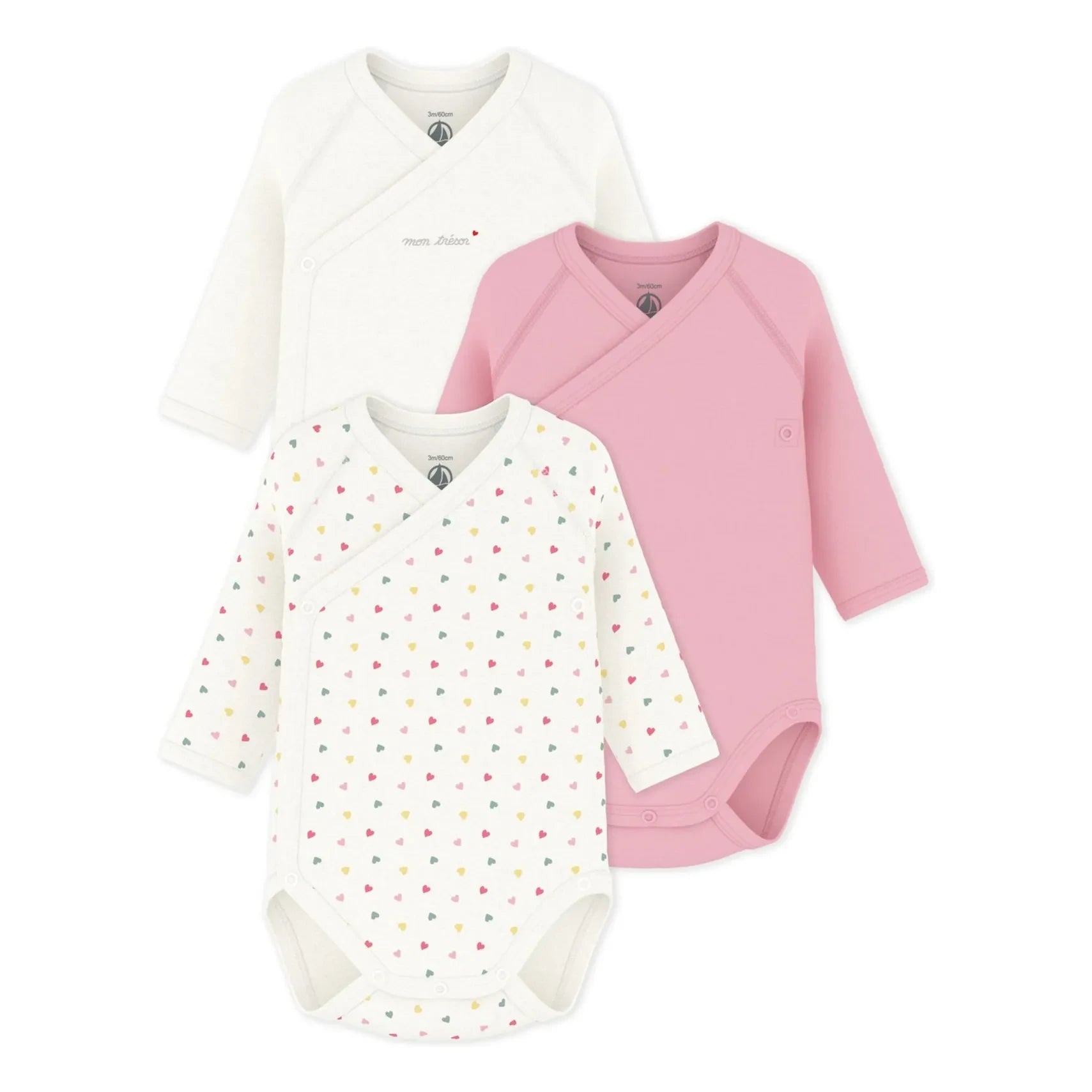 Petit Bateau - 3er Set Mon Trésor Bio-Baumwolle Strampler | Weiß