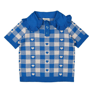 Louis Louise - Paule Karo Strick T-Shirt | Königsblau