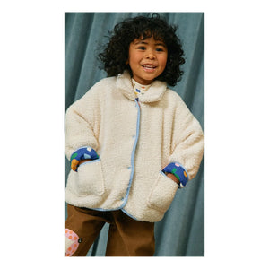 Petit Stella - Çift Taraflı Çiçek Desenli Sherpa Ceket | Mavi