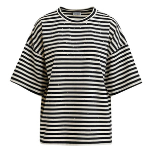 Essentiel Antwerp – Gestreiftes T-Shirt mit Strasssteinen Joste | Weiß