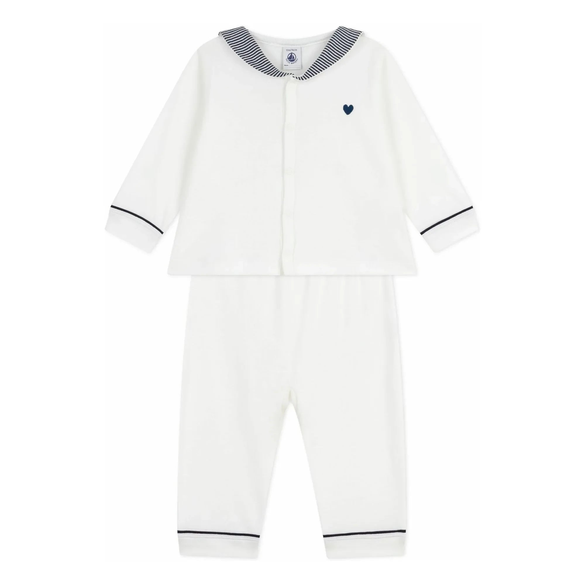 Petit Bateau - Striped Collar Organic Cotton Pajamas | White