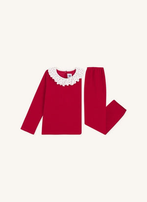 Petit Bateau - Fitilli Yaka Pijama Organik Pamuk | Kırmızı