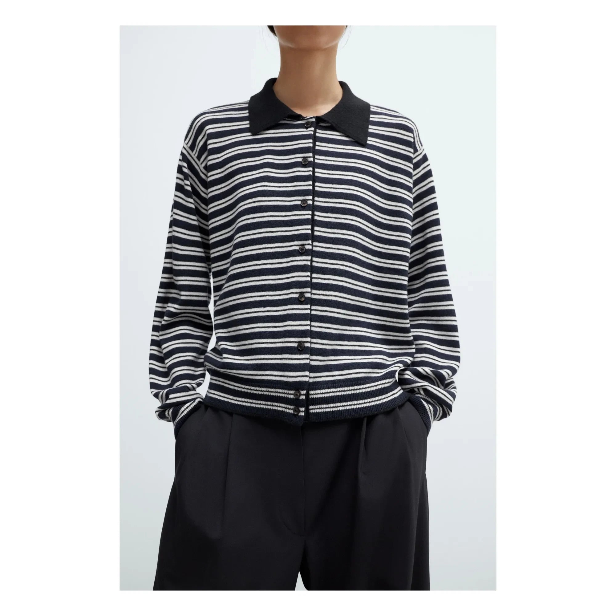Cordera - Çizgili Merino Yün Polo Shirt | Lacivert