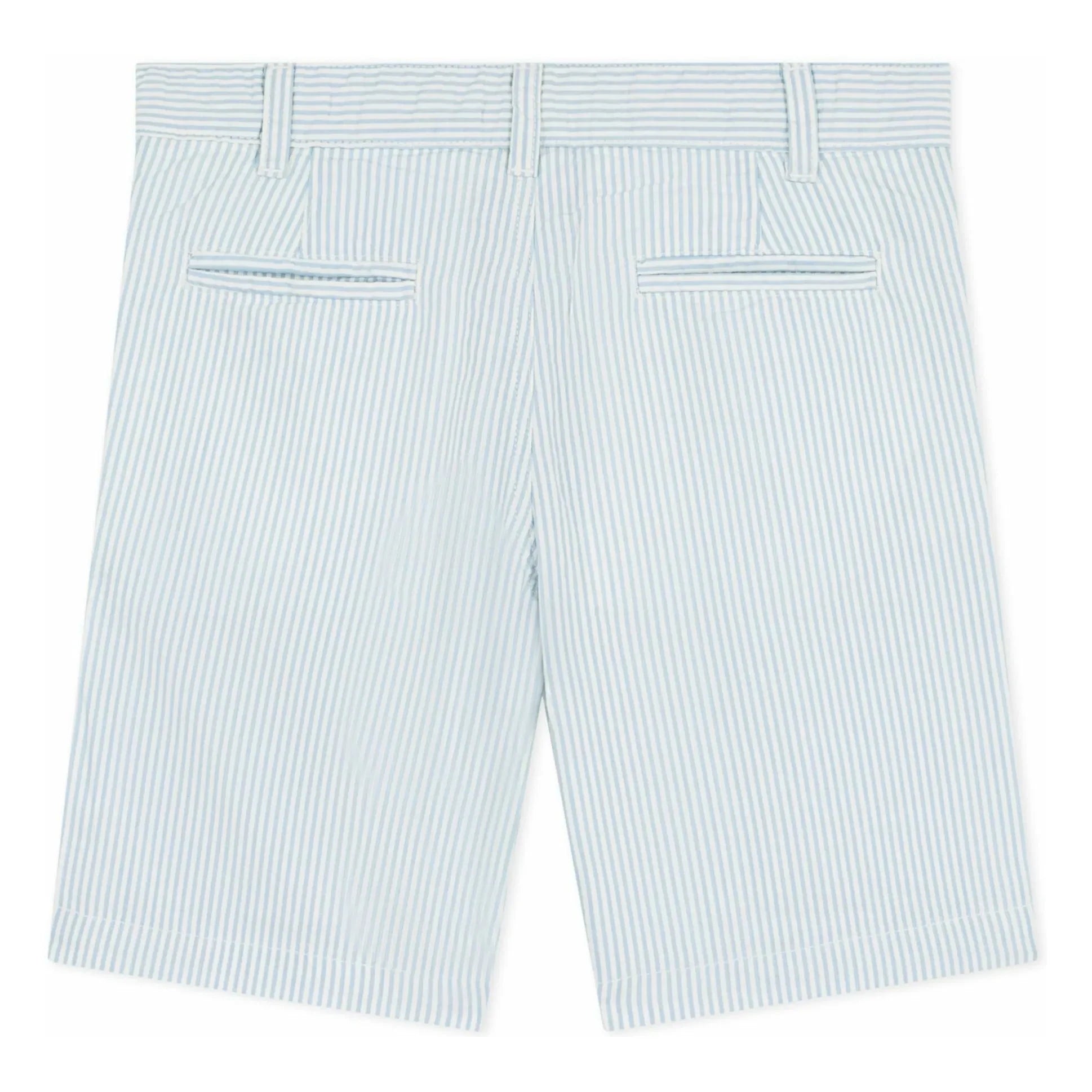 Petit Bateau - Pantalones cortos bermuda de rayas Seersucker de algodón orgánico | Azul claro