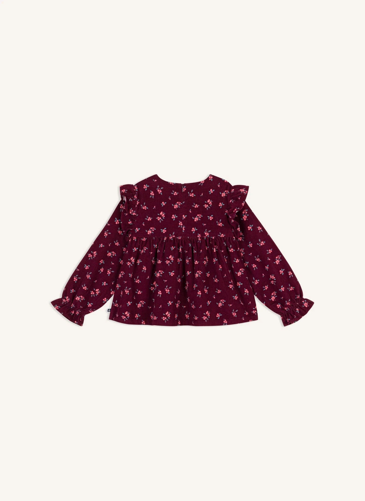 Petit Bateau - Fırfırlı Çiçek Desenli Kadife Organik Pamuk Bluz | Bordo