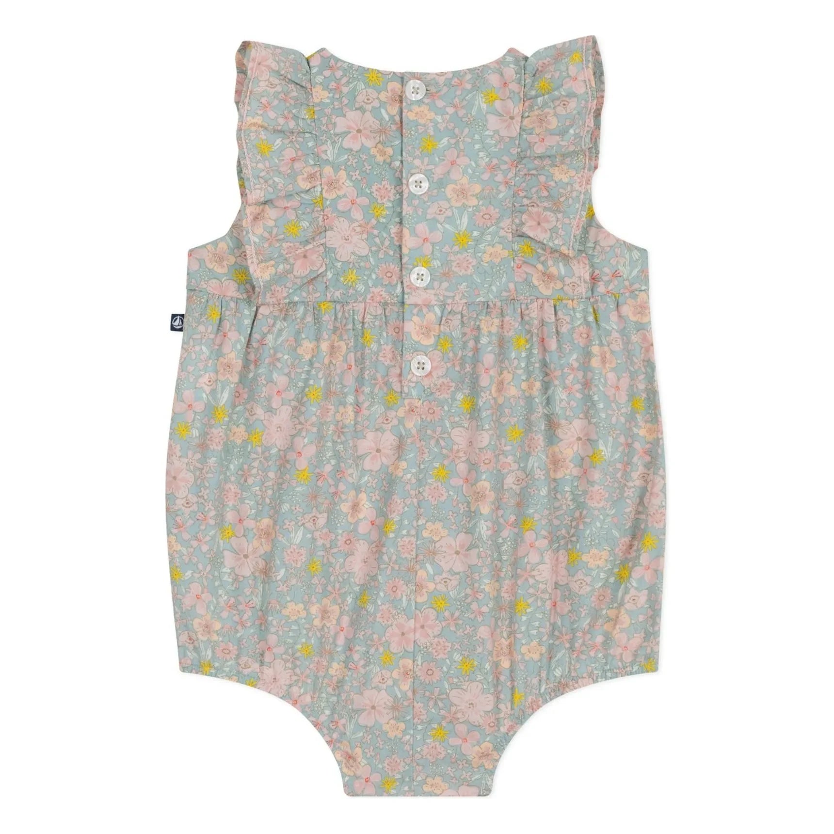 Petit Bateau - Organik pamuk poplin çiçekli tulum | Gri mavi