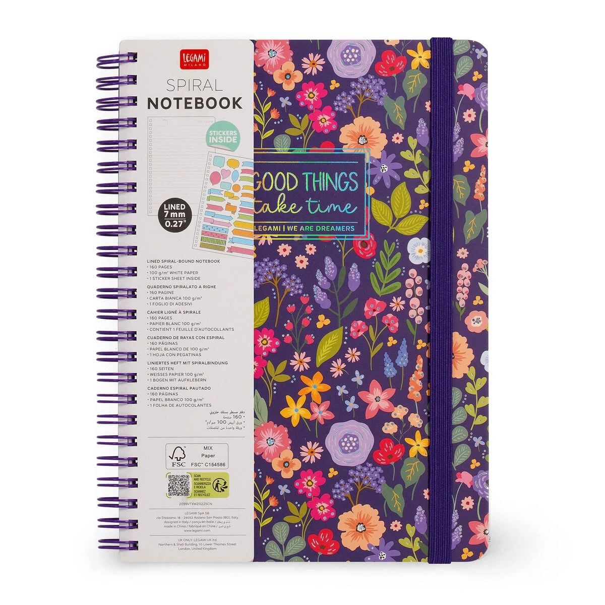 Legami - A5 Lined Notebook with Illustrated Hard Cover - Flowers - Jotter - Spiral-Bound
