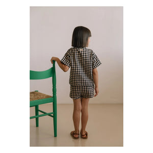 Studio Bohème - Pantalón corto de gasa de algodón orgánico Georgette Gingham | Negro