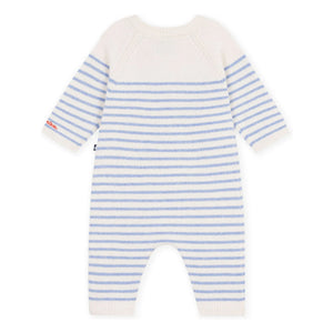 Petit Bateau - Gestreifter Wollstrampler | Ecru