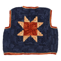 Kalinka - Chaleco sin mangas de lana merino tejido a ganchillo Linden | Azul marino