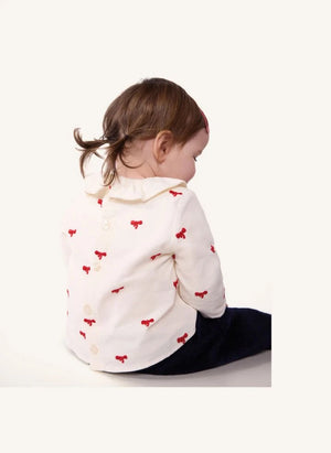 Petit Bateau - Organik Pamuklu Kadife Düğümlü Bluz | Ekru