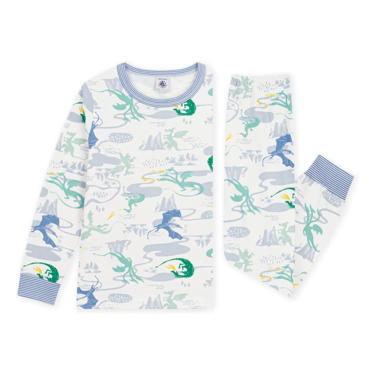 Petit Bateau - Pyjamas Dragons Organik Pamuk | Beyaz