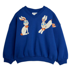 Mini Rodini - V-Ausschnitt-Sweatshirt Rabbits Bio-Baumwolle | Blau
