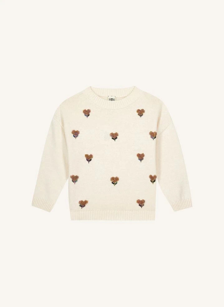 Bonton - Pullover mit liebevollen Herzchen | Ecru
