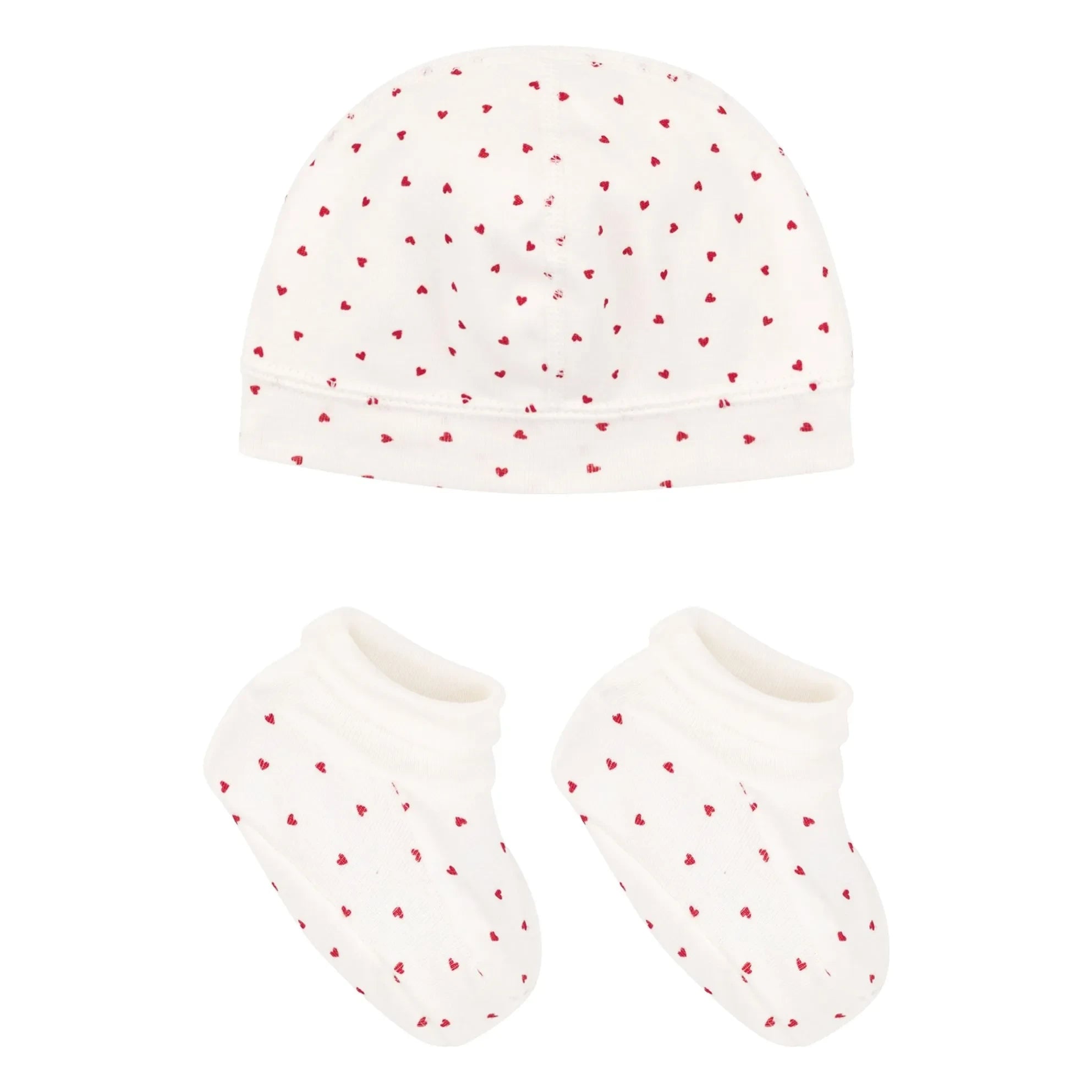 Petit Bateau - Organic Cotton Heart Beanie and Bootie Set | Ecru