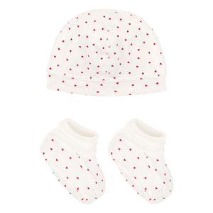 Petit Bateau - Organic Cotton Heart Beanie and Bootie Set | Ecru