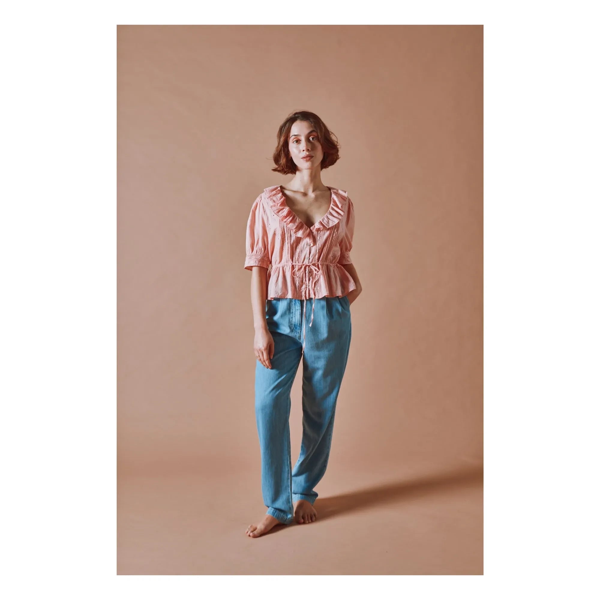 Emile et Ida - Embroidered Cotton Ruffled Blouse | Pink