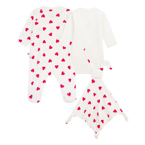 Petit Bateau - 3 Parça Pijama Tulum ve Sevimli Kalpler Hediye Seti | Beyaz
