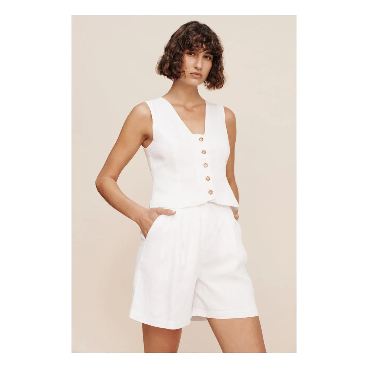 Posse - Rue Sleeveless Linen Vest | Ivory