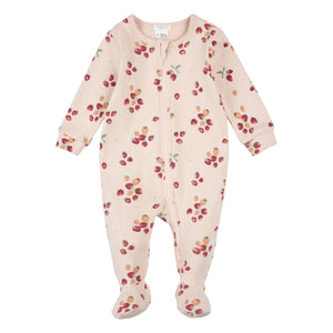 Petit Lem - Footed Pajamas Strawberry Ribana Organic Cotton | Pink