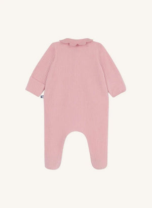 Petit Bateau - Dors Bien Kabartmalı Fırfırlı Yaka Organik Pamuklu Pijama | Pembe