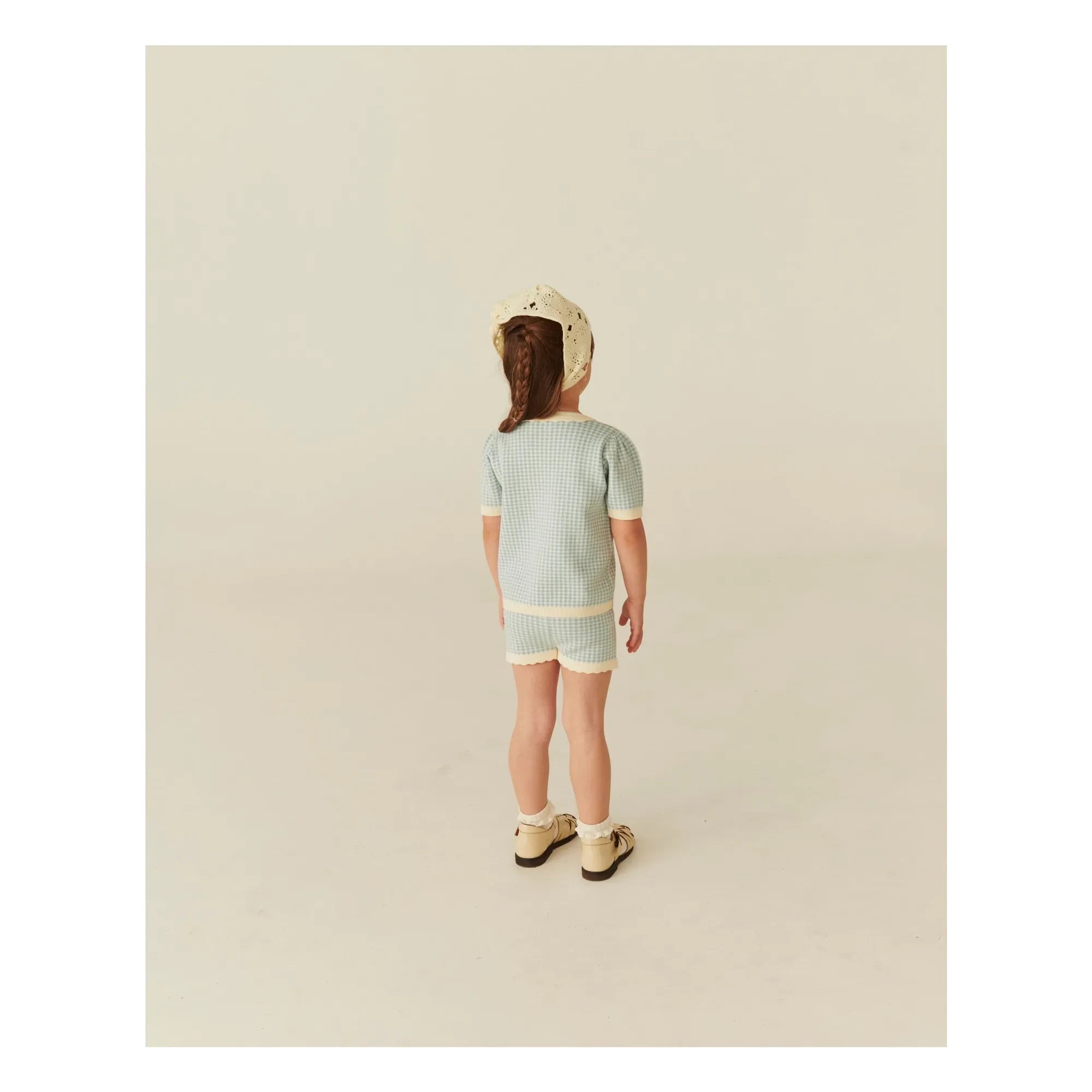 Copenhagen Colors - Organic Cotton Jacquard Short Sleeve Cardigan | Light Blue