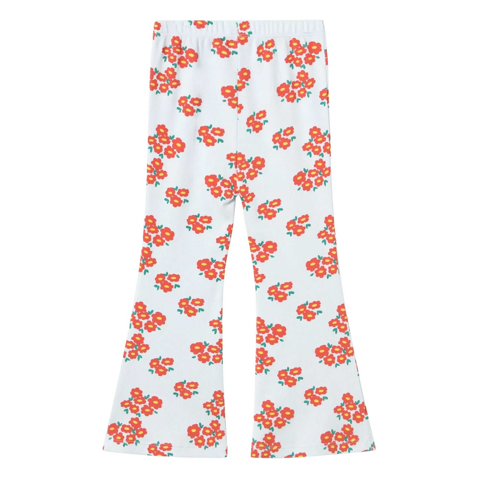 Tinycottons - Organic Cotton Flare Pants with Floral Print Ribbed | Light blue