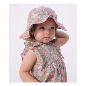 Petit Bateau - Organik pamuk poplin çiçekli tulum | Gri mavi