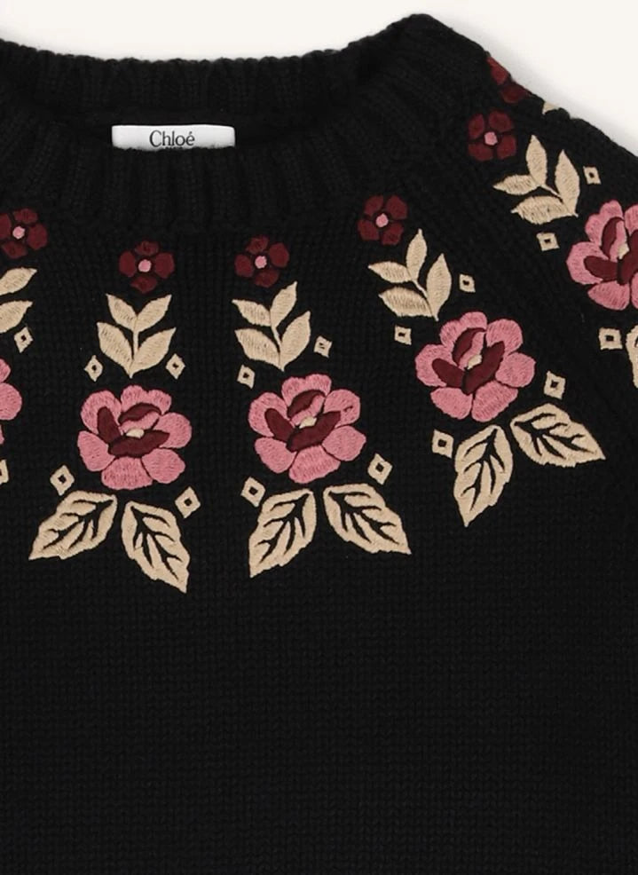 Chloé - Maglione con fiori in cotone biologico | Nero
