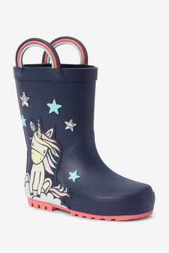 Next - Navy Blue Unicorn Girl Winter and Rain Boots - 29 