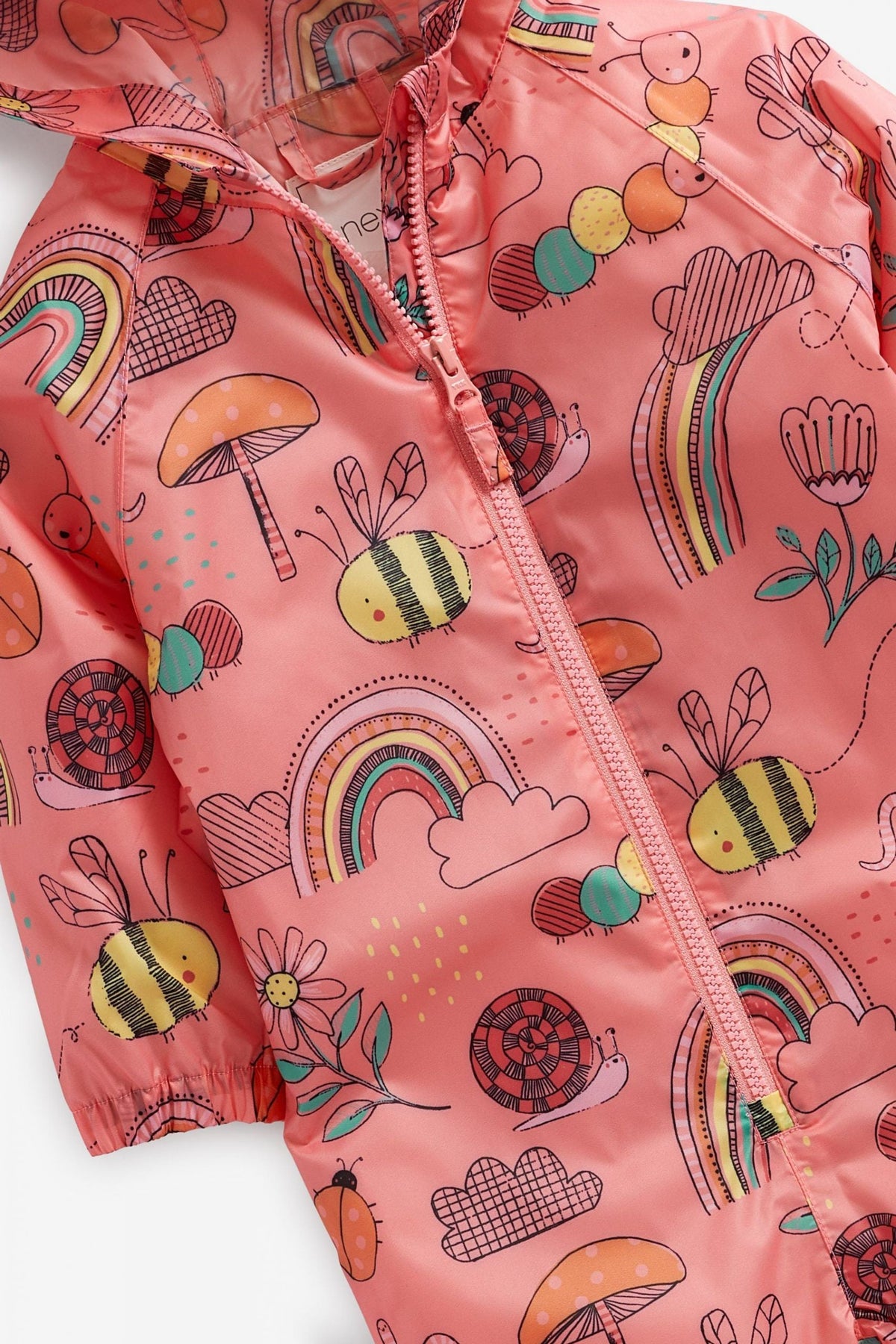Next - Coral Pink Character Printed Child Raincoat - 9-12 Months 