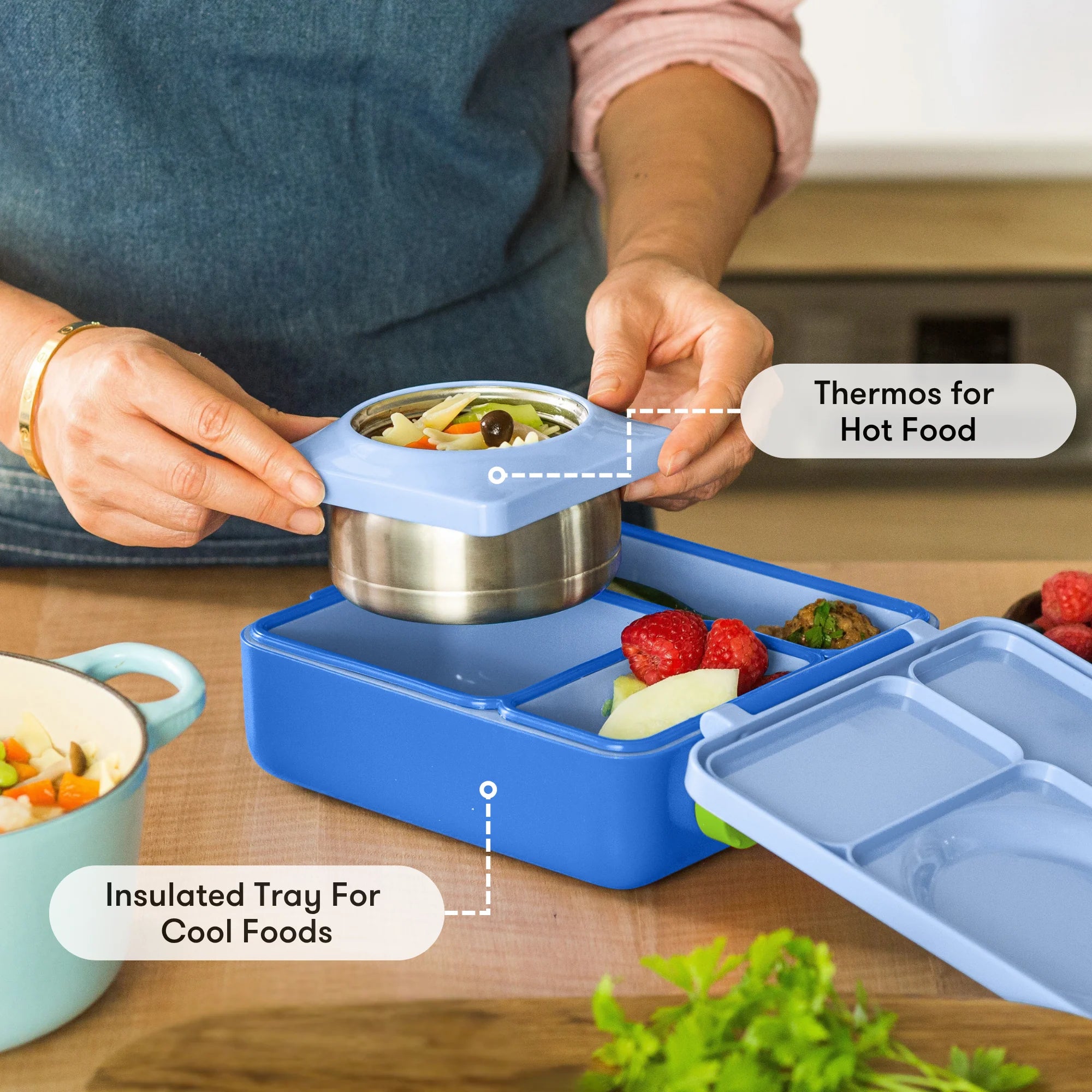 Omiebox - Isı Yalıtımlı Deniz Mavisi Bento Yemek Kutusu