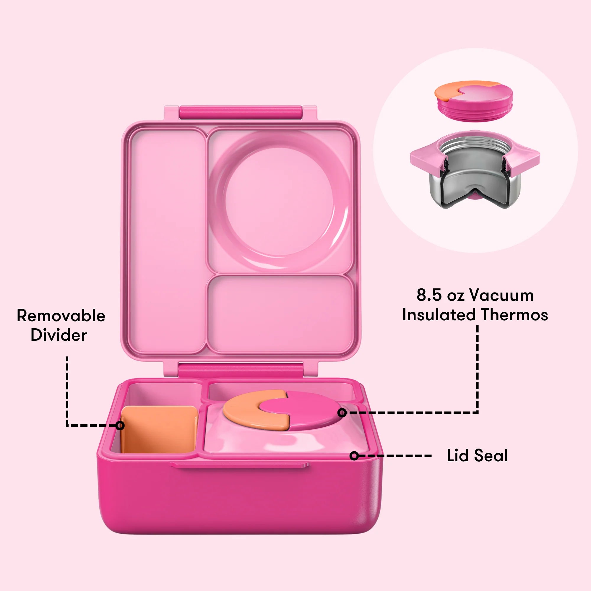 Omiebox - Isı Yalıtımlı Peri Pembesi Bento Yemek Kutusu
