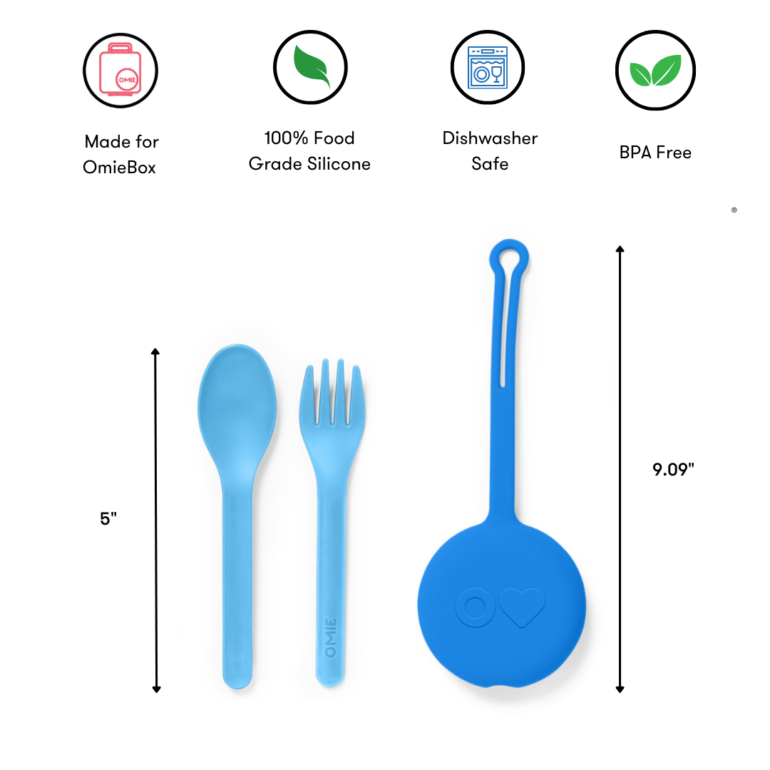 Omiebox - OmiePod Capri Mavisi Silikon Çatal ve Kaşık Seti