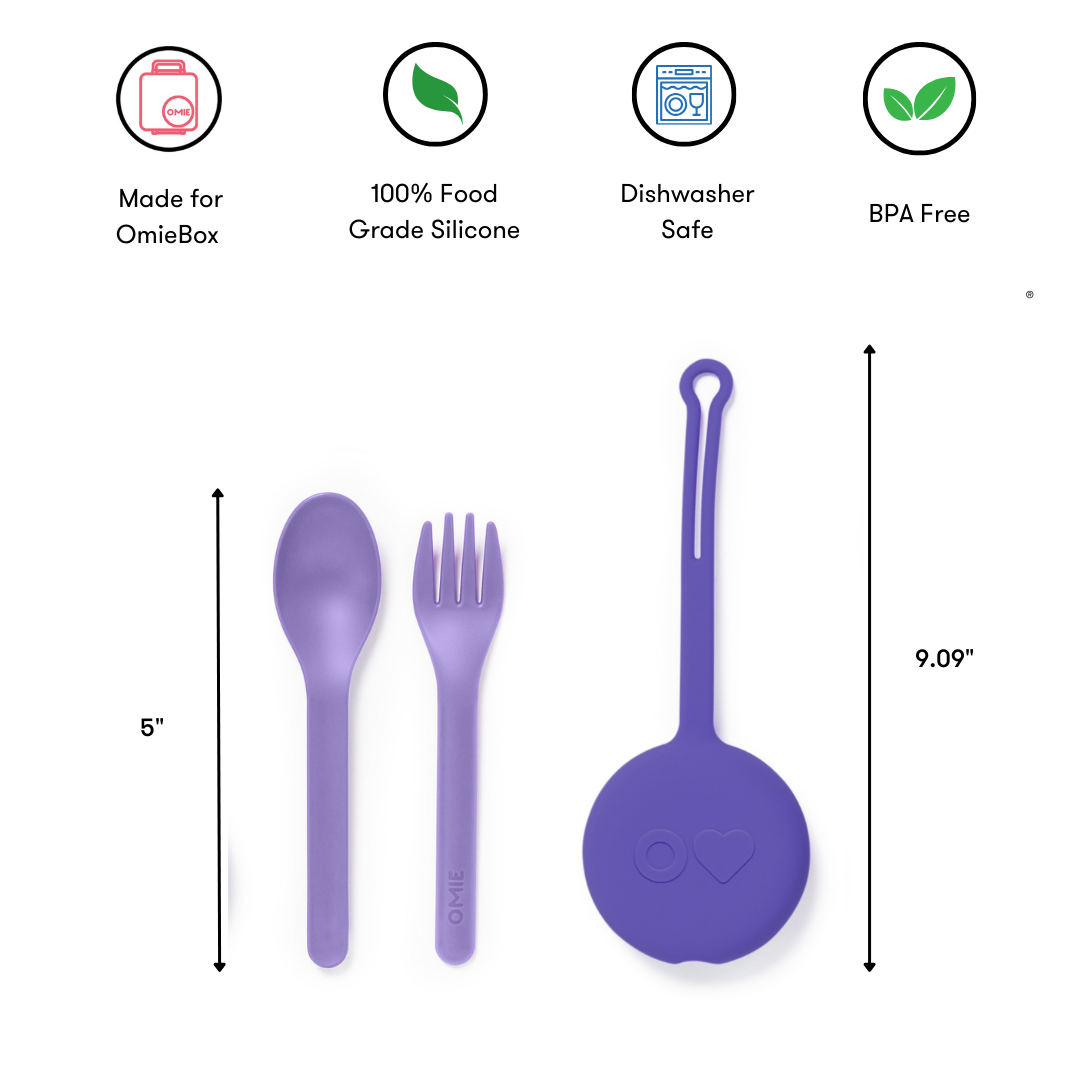 Omiebox - OmiePod Lila Silikon Çatal ve Kaşık Seti