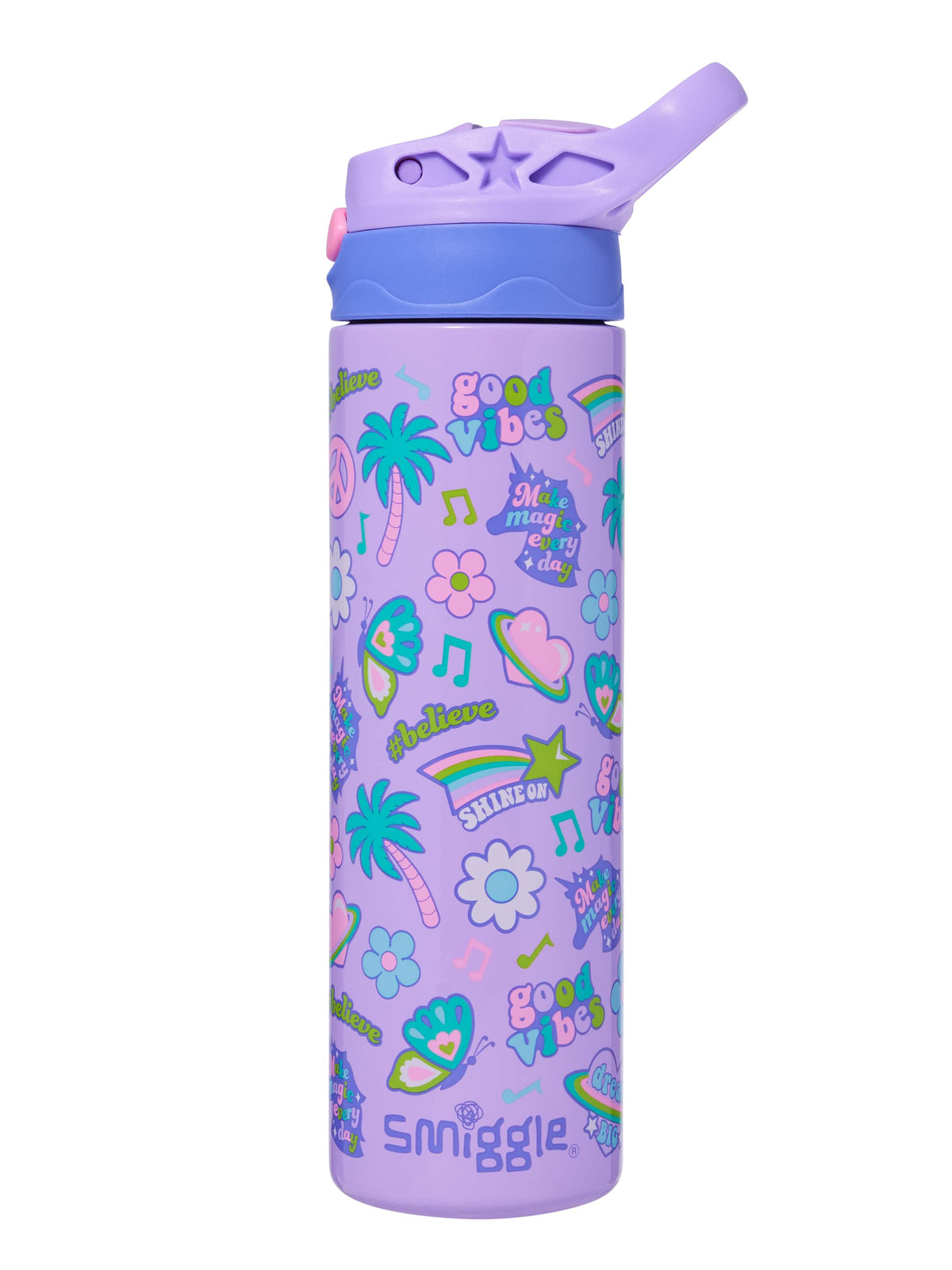Smiggle - All Stars 520ML Automatic Hidden Straw Stainless Steel Drink Bottle